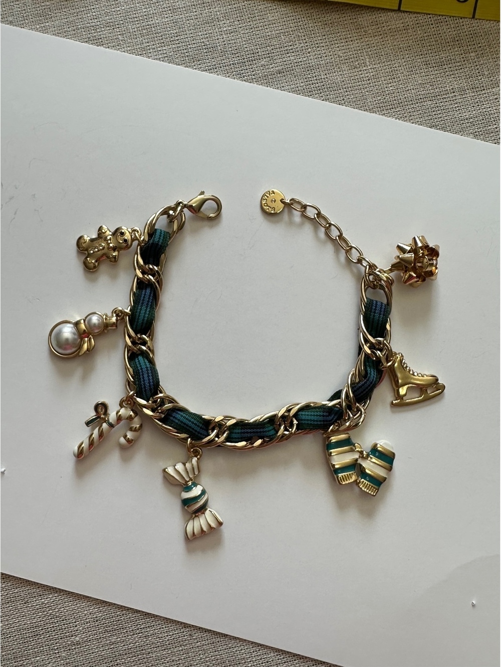 Talbots Christmas Charm Bracelet Goldtone Enamel  Candy Cane Skate Snowman